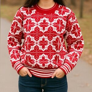 Down East Alpine Crewneck Pullover Sweater - Snowflakes